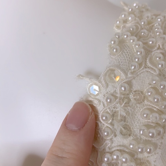 Mori Lee Vintage 80s 90s Beaded Sequins White and Ivory Wedding Dress Size 8 - Picture 15 of 16